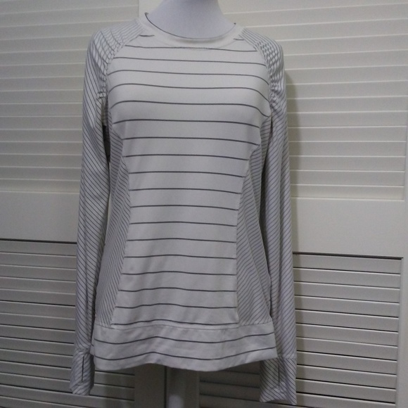 Reebok Tops - Reebok Long Sleeve Grey & White Stripe Top